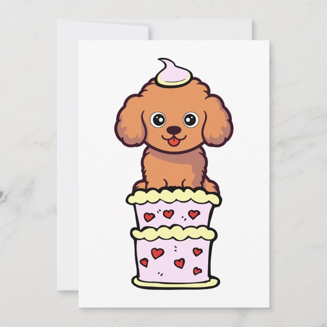 Tarjeta Festiva Perro marrón gracioso saltando de un pastel (Anverso)