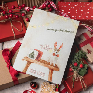 Tarjeta Festiva Perro minimalista de acuarela vintage Feliz Navida
