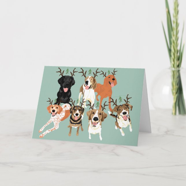 Tarjeta Festiva Perro Mistletoe (Anverso)