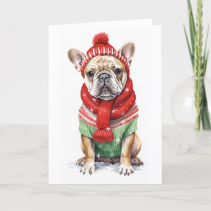 Tarjeta Festiva Perro navidad, Bulldog francés de vacaciones en BL