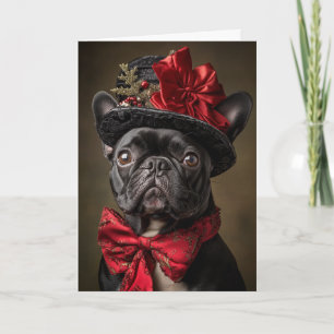 Tarjeta Festiva Perro Navideño Elegante Victoriano Bulldog Francés
