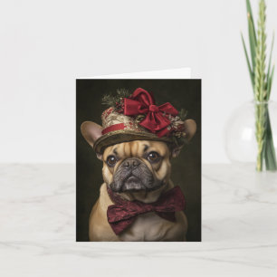 Tarjeta Festiva Perro navideño elegante victoriano Bulldog francés
