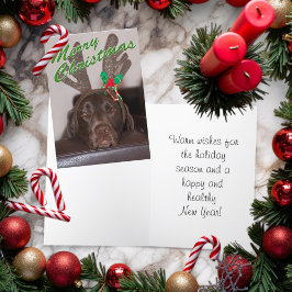 Tarjeta Festiva Perro Navideño Soñoliento con Cornamenta Brillante