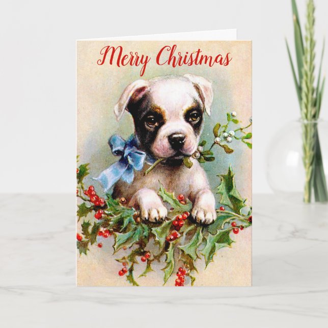 Tarjeta Festiva Perro navideño vintage (Anverso)