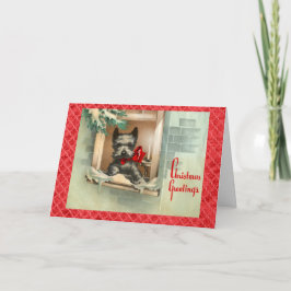 Tarjeta Festiva Perro negro del escocés en rojo de la ventana