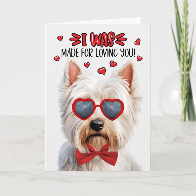 Tarjeta Festiva Perro occidental hecho para amarte San Valentín (Anverso)
