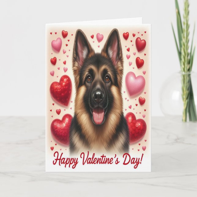 Tarjeta Festiva Perro pastor alemán dulce feliz día de San Valentí (Anverso)