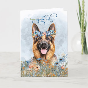 Tarjeta Festiva Perro Pastor Alemán Flores Silvestres Día de la Ma