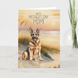 Tarjeta Festiva Perro pastor alemán Sunset Beach Día de la Madre
