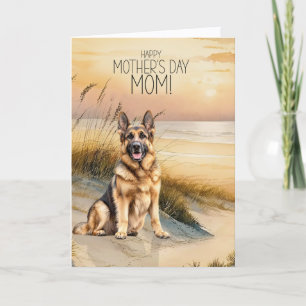 Tarjeta Festiva Perro pastor alemán Sunset Beach Día de la Madre