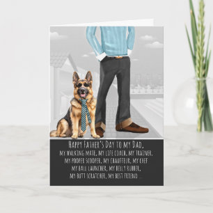 Tarjeta Festiva Perro pastor alemán y papá divertido Día del Padre