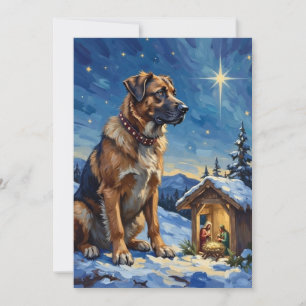 Tarjeta Festiva Perro Pastor de Anatolia protegiendo un Belén