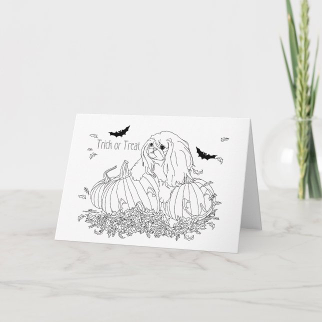 Tarjeta Festiva Perro pekinés de Halloween (Anverso)