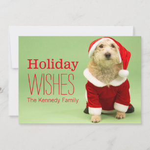 Tarjeta Festiva Perro pequeño con traje de Santa