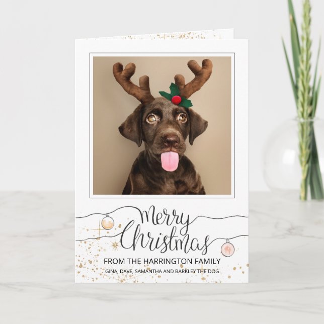 Tarjeta Festiva Perro Personalizado con Cuerno de Reno Foto Navida (Anverso)