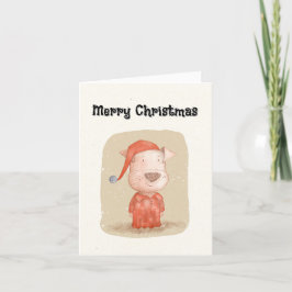 Tarjeta Festiva Perro pintado a mano en Navidades pijamas rojos