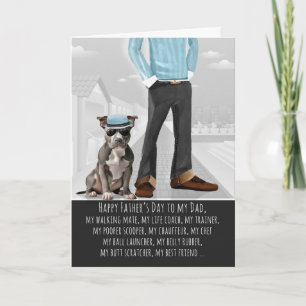 Tarjeta Festiva Perro Pit Bull Elegante y Papá Divertido Día del P