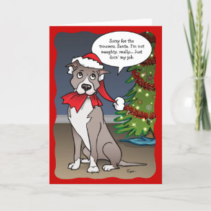 Tarjeta Festiva Perro Pitbull Divertido de Santa de Naughty Dog en
