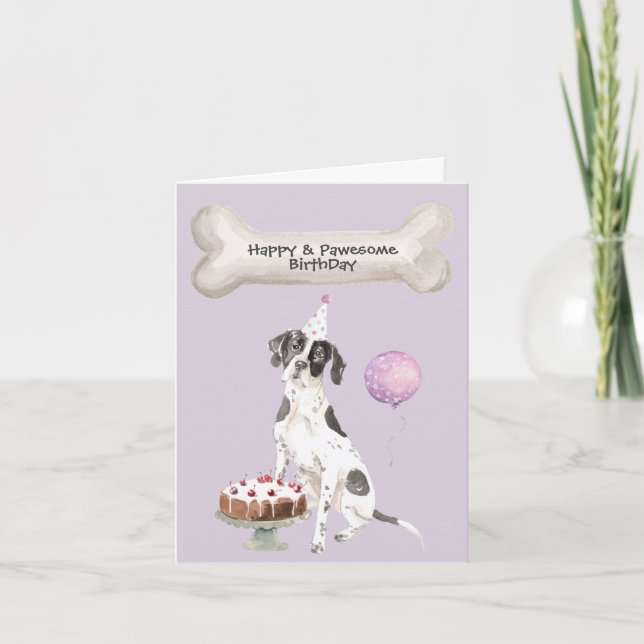 Tarjeta Festiva Perro Pointer Inglés Tiene pastel de sombrero de f (Anverso)