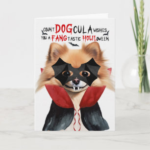 Tarjeta Festiva Perro Pomerania Divertido Conde DOGcula Halloween