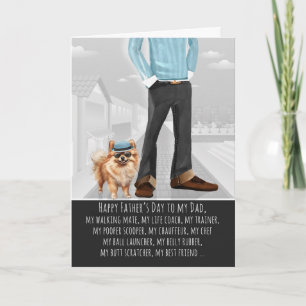Tarjeta Festiva Perro Pomerania y Papá para el Día del Padre