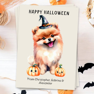 Tarjeta Festiva Perro Pomerano Feliz Halloween