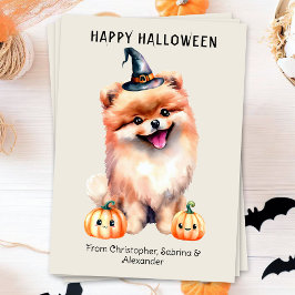 Tarjeta Festiva Perro Pomerano Feliz Halloween