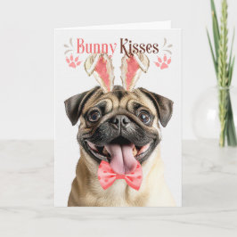 Tarjeta Festiva Perro Pug con orejas de conejo para Pascua
