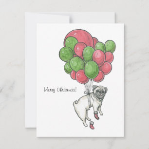 Tarjeta Festiva Perro pug de Navidad.