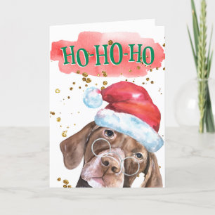 Tarjeta Festiva Perro puntero danés gracioso dice Santa hat