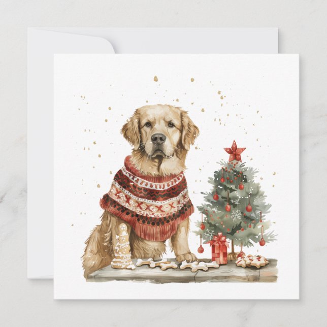 Tarjeta Festiva Perro recuperador de oro navidades (Anverso)