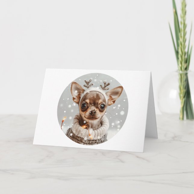 Tarjeta Festiva Perro reno chihuahua navidades (Anverso)