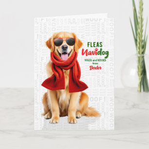 Tarjeta Festiva Perro Retriever Dorado Divertido Pulgas Navidog co