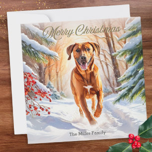 Tarjeta Festiva Perro Ridgeback Rodesiano En La Nieve Feliz Navida
