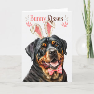 Tarjeta Festiva Perro Rottweiler en las orejas de los conejitos po