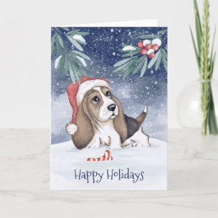Tarjeta Festiva Perro sabueso de Felices Fiestas 