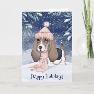 Tarjeta Festiva Perro sabueso de felices fiestas