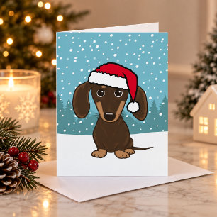 Tarjeta Festiva Perro salchicha de chocolate Santa perro vienés Na