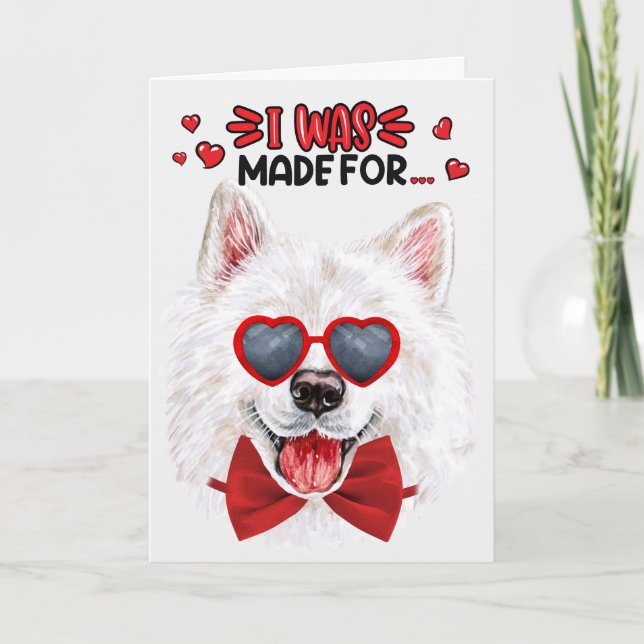 Tarjeta Festiva Perro Samoyed hecho para amarte San Valentín (Anverso)