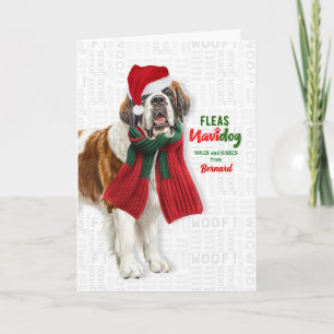 Tarjeta Festiva Perro San Bernardo divertidas pulgas Navidog con n
