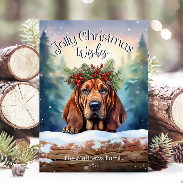 Tarjeta Festiva Perro sangriento en los Navidades de Snowley Fores (Adorable Winter Snowy Scene With Peeking Dogs or Farm/Woodland Animals - Over 50 to Choose From!)