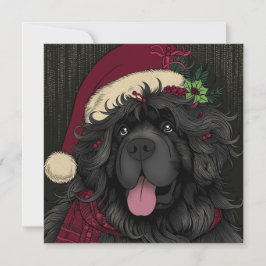 Tarjeta Festiva Perro Santa Hat de Newfoundland