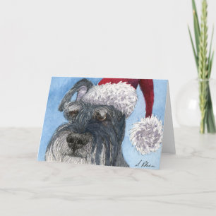 Tarjeta Festiva Perro Schnauzer con sombrero Santa