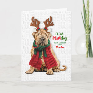 Tarjeta Festiva Perro Shar Pei Divertido Pulgas Navidog con Nombre