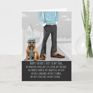 Tarjeta Festiva Perro Shar Pei y Papá Divertido Día del Padre