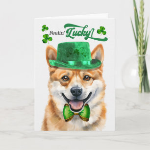 Tarjeta Festiva Perro Shiba Inu sintiéndose afortunado día de San