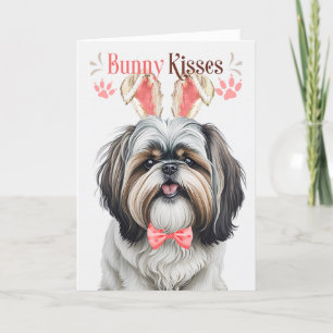 Tarjeta Festiva Perro Shih Tzu con orejas de conejo para Pascua