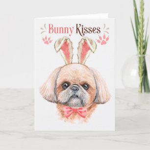 Tarjeta Festiva Perro Shih Tzu con orejas de conejo para Pascua