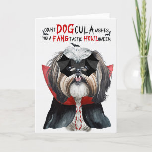 Tarjeta Festiva Perro Shih Tzu Divertido Conde DOGcula Halloween