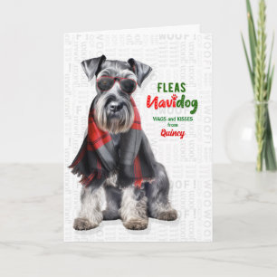 Tarjeta Festiva Perro Shnauzer Pulgas Divertidas Navidog con Nombr